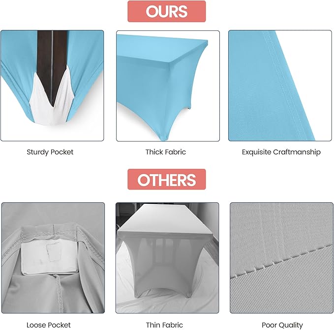 Utopia Kitchen Spandex Tablecloth 1 Pack [6FT, Blue Mist] Tight, Fitted, Washable and Wrinkle Resistant Stretch Rectangular Patio Table Cover for Event, Wedding, Banquet & Parties [72Lx30Wx30H Inch]