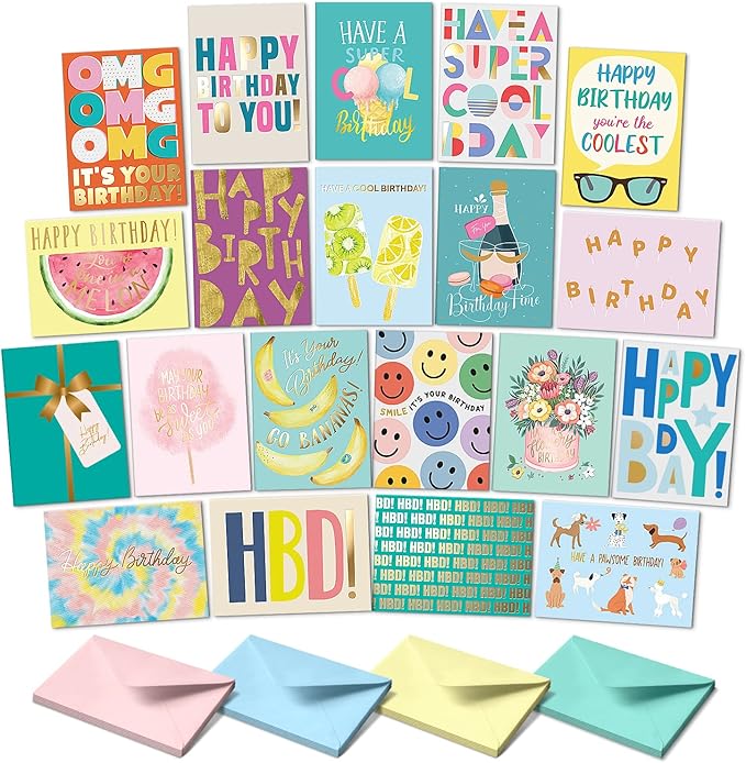 Sweetzer & Orange Happy Birthday Cards with Envelopes & Assortment Box. Variety Set of 20 Assorted Birthday Cards with Envelopes, Perfect Bulk Pack for Celebrations, Special Occasions, Friends