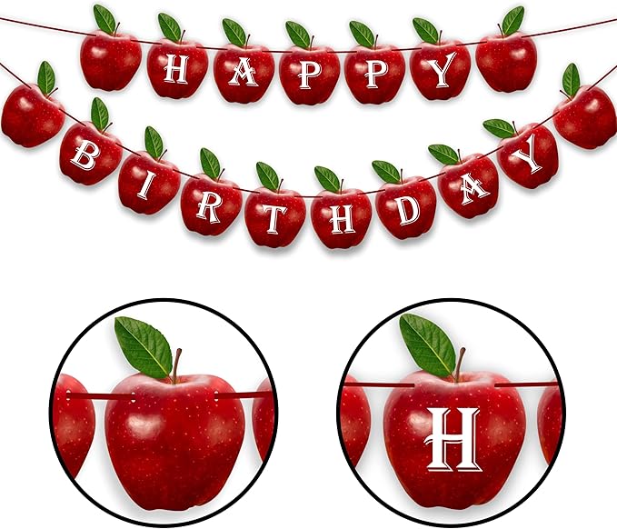Apple Happy Birthday Banner – Fruit-Themed Birthday Decoration Banner for Party Backdrops, Indoor Celebration Décor, Dessert Table Styling, Wall Hanging Display, and Creative Birthday Event Setup