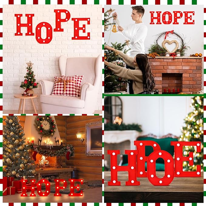 VIHOSE Christmas LED Letter Lights Sign Table Indoor Decoration Christmas Light up Letters Battery Powered Letter for Home Bar Party Bedroom Tabletop Indoor Decoration Gift (Hope)