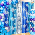 2 Packs Snowflake Foil Fringe Curtain, Blue Silver Ice Glitter Metallic Tinsel Backdrop for Princess Birthday Baby Shower Santa Claus Christmas Winter Wonderland Party Decoration Supplies