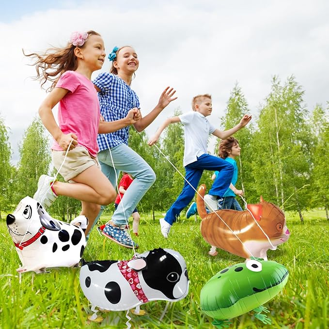 20Pcs Set Walking Animals Balloons Set, Pets Walking Balloons, Mylar Foil Helium Aluminum Balloon Kit for Kids Birthday Party Baby Shower Decor Children Gift