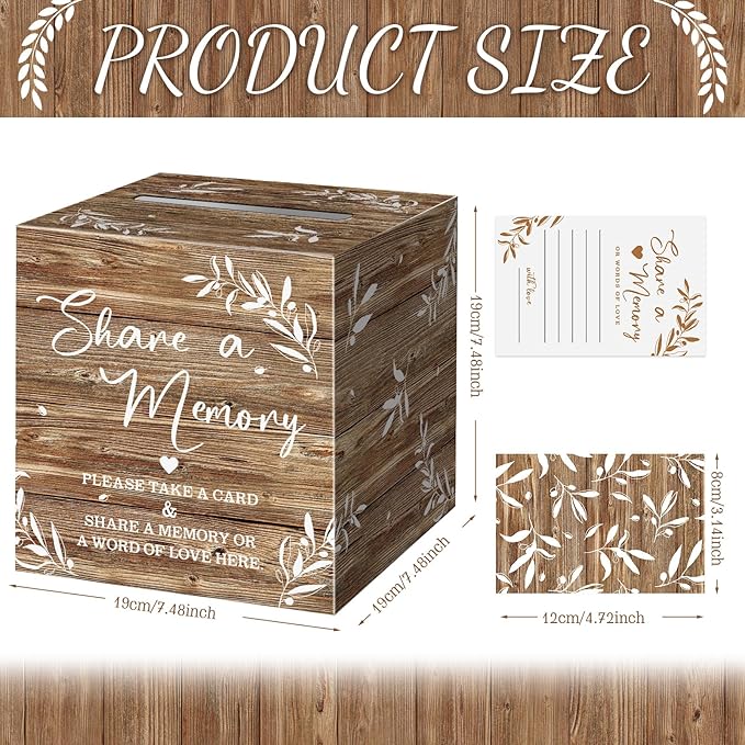 Pajean 50 Pcs Share a Memory Cards for Collections of Life, Memory Cards Box for Guest Ideas Funeral Graduation Wedding Bridal Shower Birthday Anniversary Retirement(Wood Color)