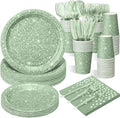 Hushee 175 Pcs Sage Green Holographic Print Party Supplies Guests Disposable Dinnerware Set Include Paper Plates, Napkins, Cups, Plastic Cutlery for Wedding Birthday Disco Bachelorette