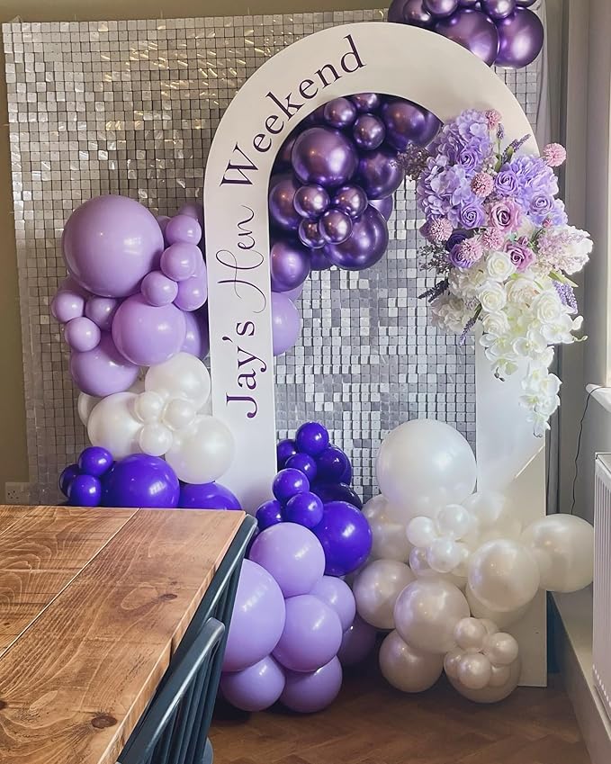 Purple and White Balloons, 70Pcs 12inch Lavender Lilac Confetti Metallic Balloons for Birthday Girls Baby Shower Bridal Wedding Princess Party Decorations