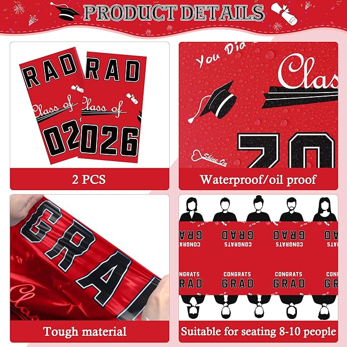 OHOME Graduation Decorations 2026 - Graduation Decorations Class of 2026 - Disposable Plastic Red Tablecloth for Class of 2026 Decorations Party Favors Supplies Backdrop,54" X 108",2 Pack