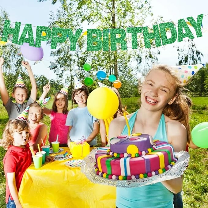 BEISHIDA 116 PCS A-Z DIY Letter Banner Kit Make Your Own Banner Glitter Green Including 111 Letters and Numbers 3 Rope and 2 Threading Device,Customized for Birthday Graduation Wedding Party Decor