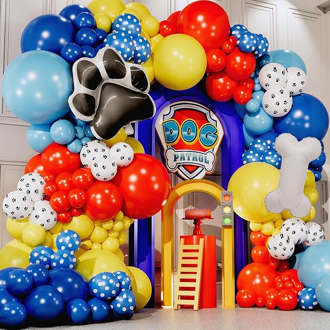 ALL-IN-1 Paw Balloons Garland Arch Kit with BONUS Dog Bone & Paw Print Balloons for Paw Birthday Decorations – Paw Balloons Backdrop, Paw Party Supplies for 3rd yo Boy