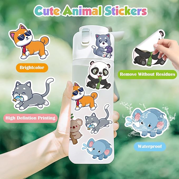 OHOME 100 PCS Water Bottle Stickers for Kids,Cute Animal Aesthetic Sticker Pack - Waterproof Vinyl Kawaii Stickers for Girls Boy Classroom Prizes,Party Favors for Scrapbook, Laptops, Journal,Birthday