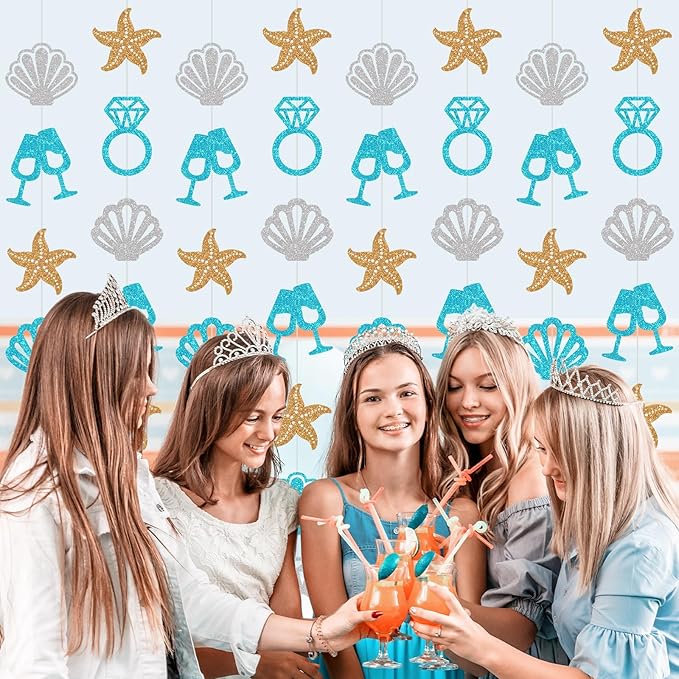 Xinnun Last Toast on The Coast Decorations Seashell Beach Bachelorette Hanging Banners Garland Coastal Cutouts Ribbon Streamers for Champagne Birthday Bridal Engagement Wedding Party Decor (Coast)