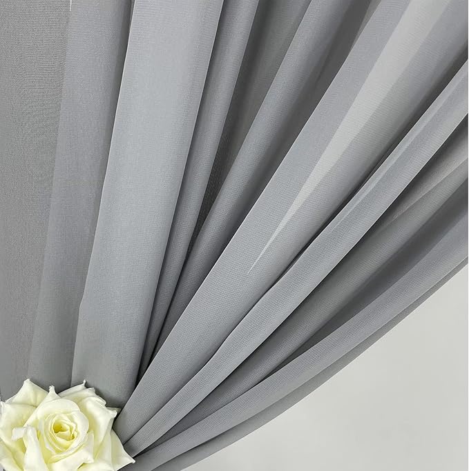 EHLDekol Sheer Chiffon Backdrop Curtains 10ft x 10ft(5ft x 2Panels)， Chiffon Fabric Drapes for Wedding, Long Sheer Curtain for Living Room, Arch Party Stage Decoration (Grey, 120 x 120 Inch)