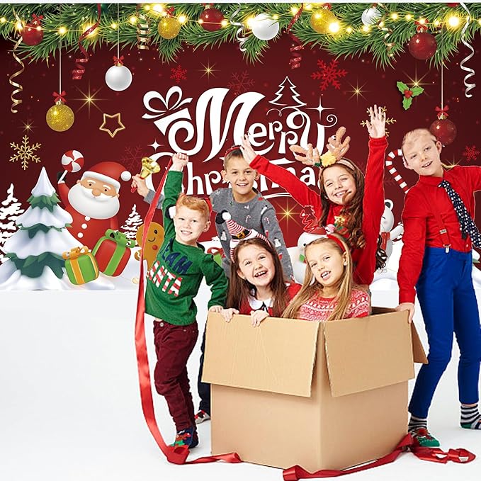 Red Green Gold Merry Christmas Backdrop Banner Photography Background for Home Garden Outdoor Wall Xmas Christmas New Year Party Decorations Supplies 72.8 * 43.3in