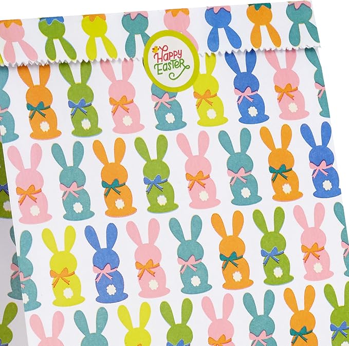 Hallmark Easter Bunny Party Favor and Wrapped Treat Bags (30 Ct. with 60 Stickers) for Easter Baskets, Kids, Sunday School