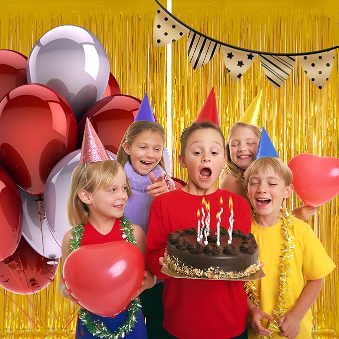 Valentines Day Keyali 2 Pack 3.3 * 8.3 ft Foil Curtain Metallic Tinsel Fringe Curtains Photo Booth Props Backdrop for Birthday Wedding Engagement Baby Shower Christmas Holiday Celebration Partyl,Gold