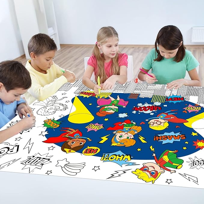 ZOIIWA Hero Themed Coloring Poster for Kids Giant Coloring Poster Sheets Page Large Big Hero Tablecloth Books for Kids Gift Father's Day Classroom Home Birthday Party Supplies Favor 31.4X43.3 Inch