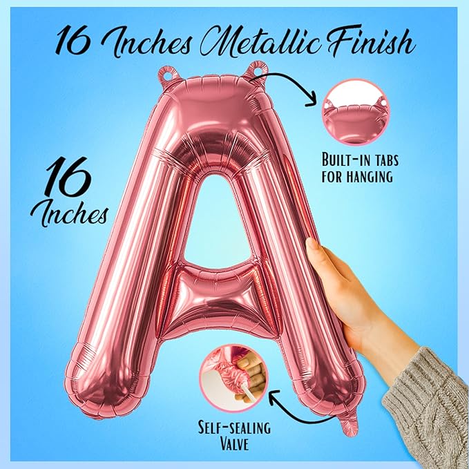 [52pcs] Rose Gold Letter Balloons - 2 Full A-Z Sets For Rose Gold Letter Balloon Banner | Alphabet Ballons | 16 inch Foil Ballon | Customized Name Balloon Letters for a Birthday, Graduation, Wedding