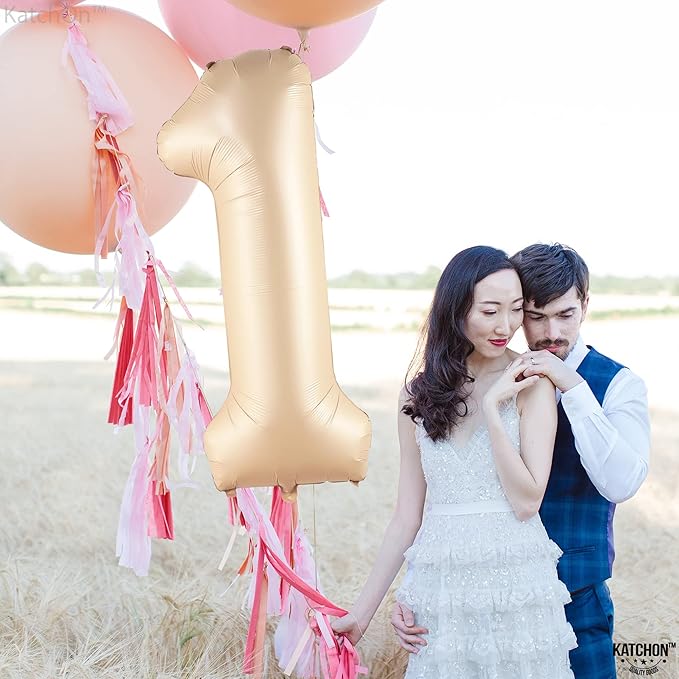 KatchOn, Giant 1 Balloon Number - 40 Inch Beige | Number One Balloon for 1st Birthday Decorations | First Birthday Decor for Boy or Girl | Helium Foil Balloons for 1st Anniversary Decorations
