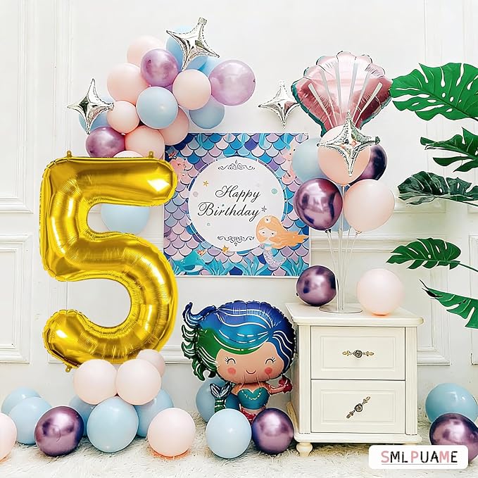 Smlpuame 40 inch Number Balloon 0-9 Gold Large Number 5 Balloons,Digital Balloons for Birthday Party Celebration Decorations Supplies, Helium Foil Number Balloons for Wedding Anniversary