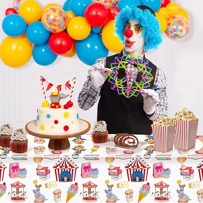 Hxezoc 54 x 108 Inch Circus Party Tablecloths Disposable Plastic Carnival Table Cover for Carnival Birthday Party Decorations Outdoor Indoor Supplies