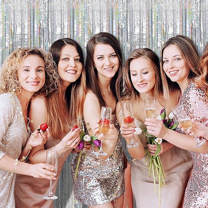 K.E.J. Tinsel Curtain Party Backdrop Silver Birthday Decorations 5 Packs Glitter Foil Fringe Decor Streamers Photo Booth for Christmas Wedding Halloween Graduation (FSD-01)