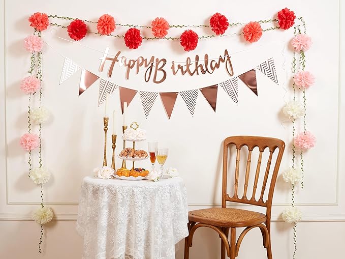 Sahoottie 2 Pcs Pink and Rose Hanging Paper Flower Garland, 8.2 FT Rose Ombre Tissue Paper Flower Garland, Rose Pink Gradient Pom Pom Garland for Wedding Backdrop Bridal Shower