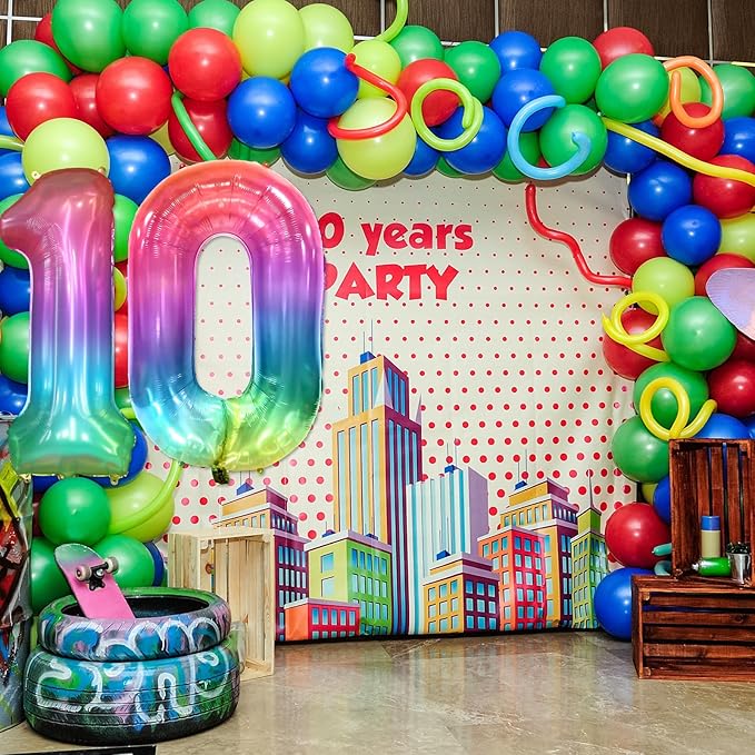 40 Inch Rainbow Number Balloon 0, Large Number Foil Mylar Balloons for Birthday Party Celebration Decorations Supplies, Digital Balloons for Wedding Anniversary Events Decorations
