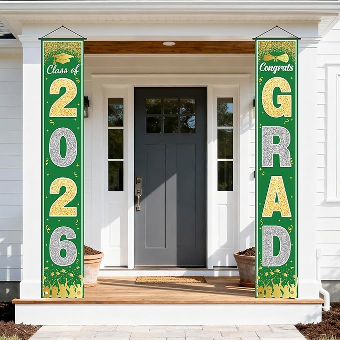 OHOME Graduation Decorations 2026 - Green Gold Congrats Grad Porch Banner for Graduation Party Decorations - Class of 2026 - Party Favors Supplies Backdrop Yard Signs Decor (Green)