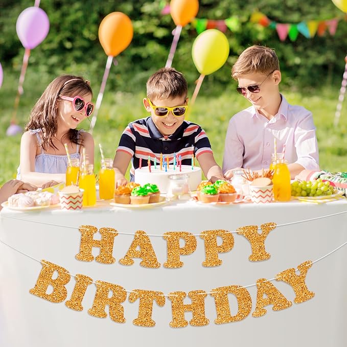 Glitter Orange Happy Birthday Banner Birthday Party Decorations Sign Bunting Banner for Wall Decor Party Background for Girls Women Adults
