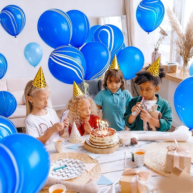 Blue Marble Balloons Marbled Agate Latex Swirl Blue Balloons 12 Inch 50 PCS Tie Dye for Birthday Party Christmas Decoration Wedding Baby Shower Festival