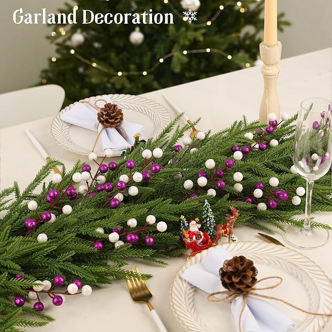 HOHOTIME 24 Pack Artificial Berry Stems Branches, Christmas Faux Purple White Holly Colorful Berries Branches Ornaments for Christmas Tree Wreath DIY Craft Decorations Holiday Home Decor