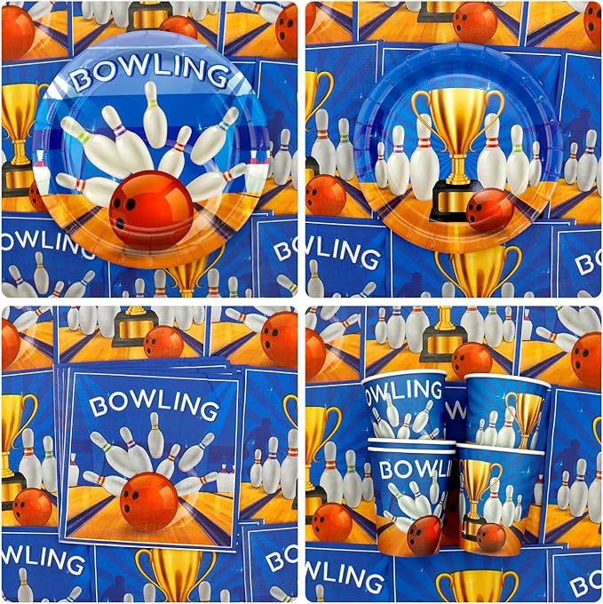 KEFAN Bowling Birthday Party Decorations, Bowling Theme Party Tableware Supplies including Plates, Cups, Napkins, Tablecloth (40)