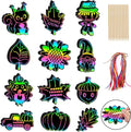 JULMELON 36Pcs Fall Leaves Pumpkin Turkey Magic Rainbow Scratch Paper for Activity Autumn Harvest Thanksgiving Gifts