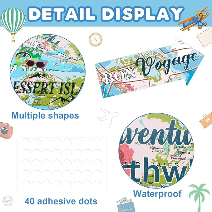 20 Pieces Travel Party Signs Travel Themed Party Decorations Let The Adventure Begin Sign Around the World Decorations Bon Voyage Party Wall Door Porch Yard Sign Travel Party Supplies