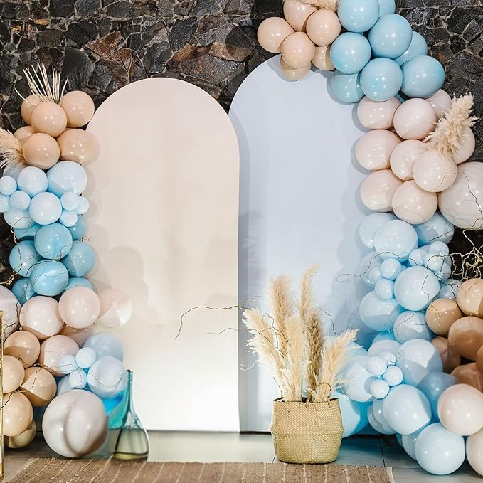 Dusty Blue Balloon Arch Kit,122Pcs Light Blue Sand White Metallic Gold Matte Balloons for Kids Boy Baby Shower Decorations Wedding Graduation Bridal Engagement Birthday Party Supplies