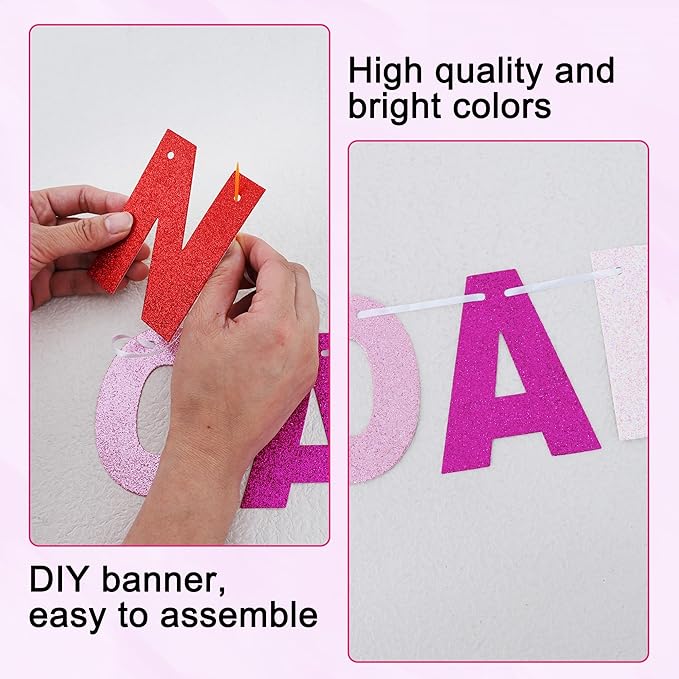 BEISHIDA 116 PCS A-Z DIY Letter Banner Kit Make Your Own Banner Glitter Red Pink Including 111 Letters and Numbers 3 Rope and 2 Threading Device,Customized for Birthday Graduation Wedding Party Decor