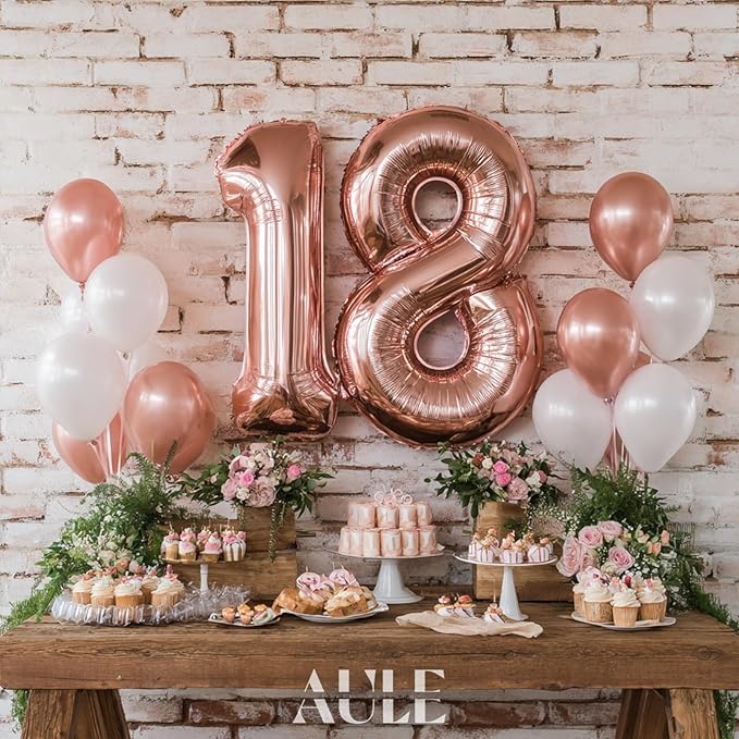 AULE 40 Inch Large 18 Number Balloons Rose Gold Big Foil Number Balloons Giant Helium Happy 18th Birthday Party Decorations for Women Huge Mylar 81 Anniversary Supplies