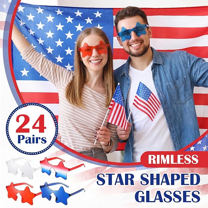 Xuhal Star Shaped Sunglasses Bulk 4th of July Star Glasses Patriotic Glasses for Christmas Independence Day Party Favors