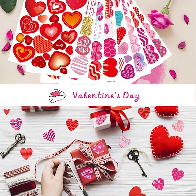 Heart Stickers for Kids, Valentines Day Colorful Heart Stickers Valentine's Day Love Decorative Stickers Valentine's Day Party Favors Supplies