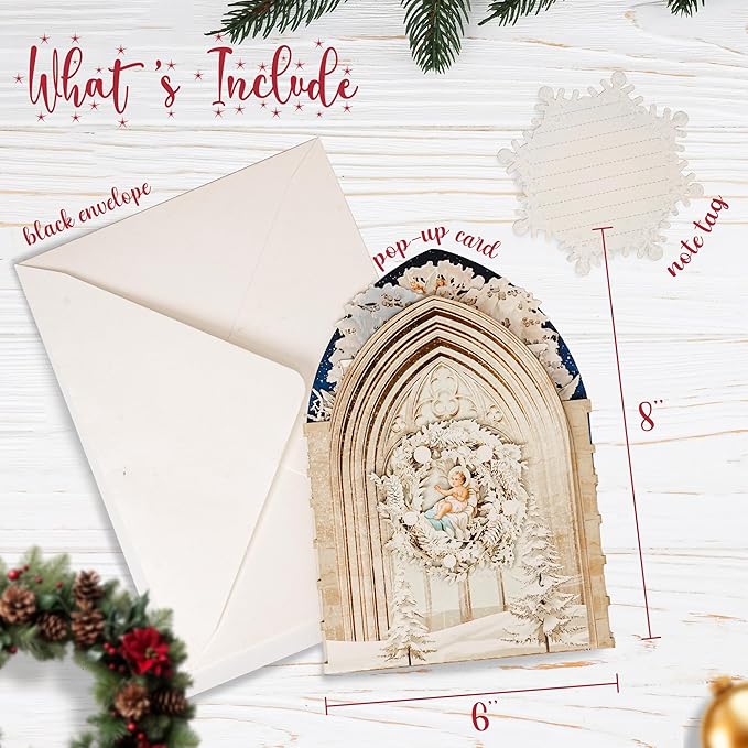 Pop up Christmas Cards Nativity, 3D Holy Night Nativity, Religious Card with Envelope for Holiday, Manger Scene, Angel, Jesus Christ, Holy Family, Handcrafted Decoration, Merry Christmas Gift