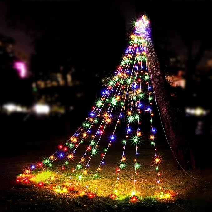 Christmas Decoration Star Lights Outdoor, 320 LED 16.4Ft Christmas Tree Toppers String Lights[8 Modes& Waterproof] for Halloween Xmas New Year Holiday Birthday (Iron-Multicolor)