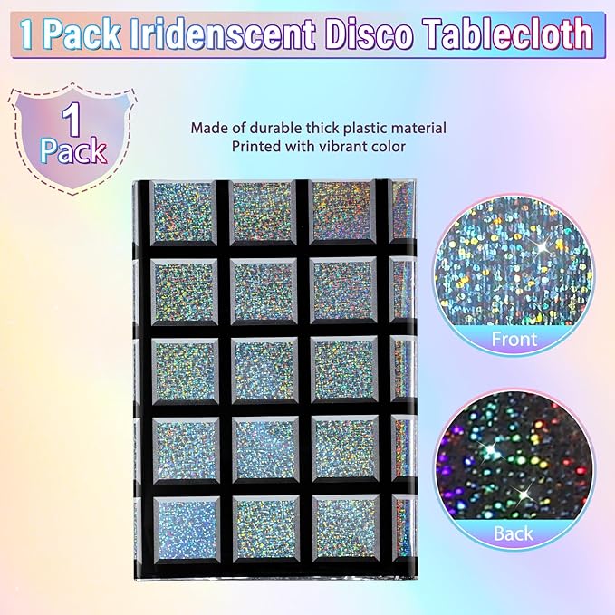 FunnyPars 1 Pack Disco Tablecloth Party Decorations, Shiny Iridescent Disposable Laser Rectangle Table Covers, Silver Plastic Table Cloth for 70s Disco Birthday Theme Party Decorations, 39 x 108Inch