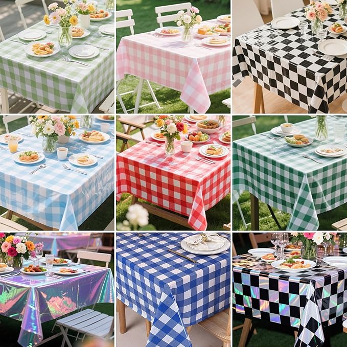 3 Packs Green Plaid Tablecloth 54 x 108 Inch Disposable Checkered Table Cloth Rectangular Waterproof Picnic Table Covers for BBQ Birthday Parties