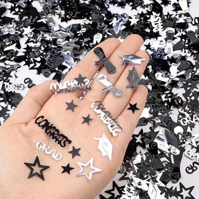Silver and Black Graduation Confetti 2026, 1000 Pcs Congrats Grad Confetti Class of 2026 Party Table Centerpiece for 2026 Graduation Party Decorations