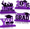 4Pcs Graduation Decorations Class of 2026 Wood Table Centerpieces Congrats Grad Wooden Sign Graduation Table Toppers Congratulate Tiered Tray Decor for 2026 Graduation Party (Purple-Black)