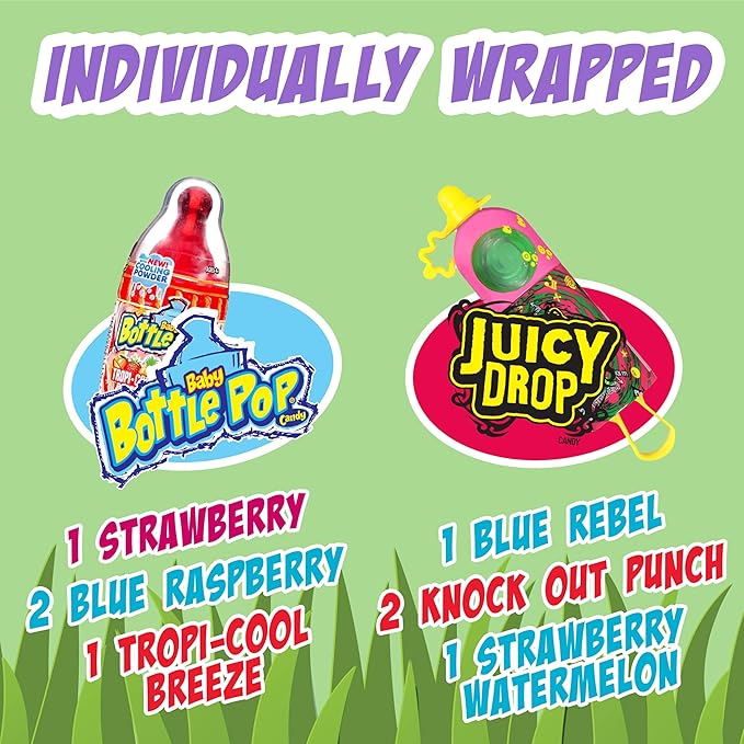 Bazooka Candy Brands Easter Candy Variety Pack, 18Ct Assorted Candy Lollipops, Bulk Individually Wrapped Ring Pop, Push Pop, & More, Birthday Party Favors, Easter Basket Stuffers, Egg Fillers, Gifts