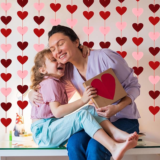 Valentine's Day Decoration - 80 Felt Hearts 8 Pack Heart Banner, Pre-Strung Hanging Decor for Home, Fireplace, Office, Wall, Door, Window