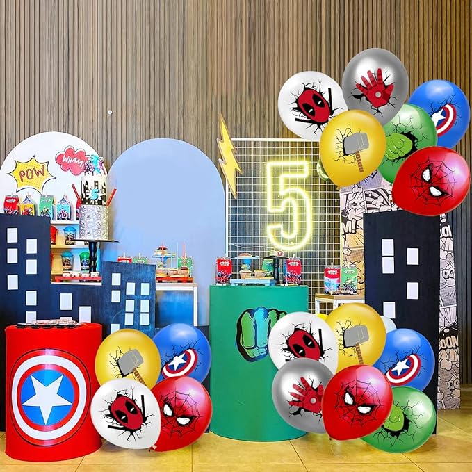 36Pcs Balloons for Super Heroes Birthday Party Supplies, Includes 6 Styles Printed Ideal for Super Cartoon Heroes Party Decorations Favors