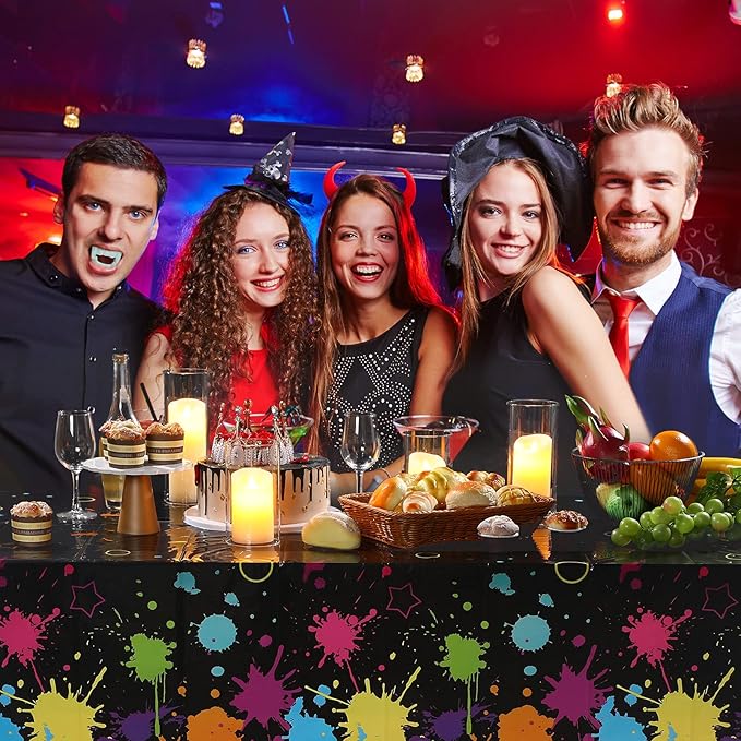 Glow Party Table Covers Neon Plastic Tablecloths 108 x 54 Inch Disposable Neon Glow Table Cloths for Black Light Birthday Party Supplies Decorations(3 Pieces)