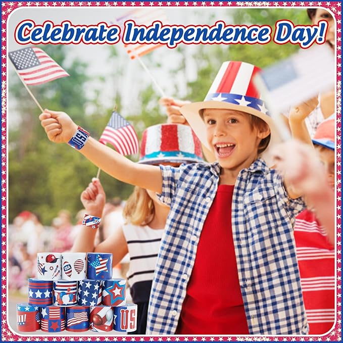 4th of July Party Favors Slap Bracelets for Kids 36PCS Red White and Blue American Flag Patriotic Snap Bracelet Bulk Independence Day Party Supplies Fourth of July Kids Toys Gifts Classroom Prizes