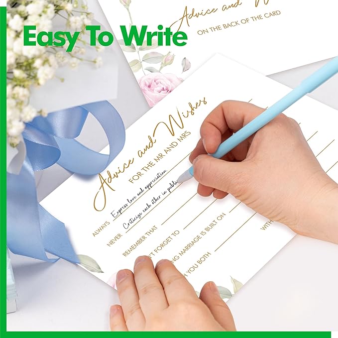 55PCS Advice and Wishes for the Mr and Mrs Cards, Double-Sided Wedding Advice Cards for New Couples Wedding Reception Decorations/Bridal Shower Party for Bride and Groom, Newlyweds